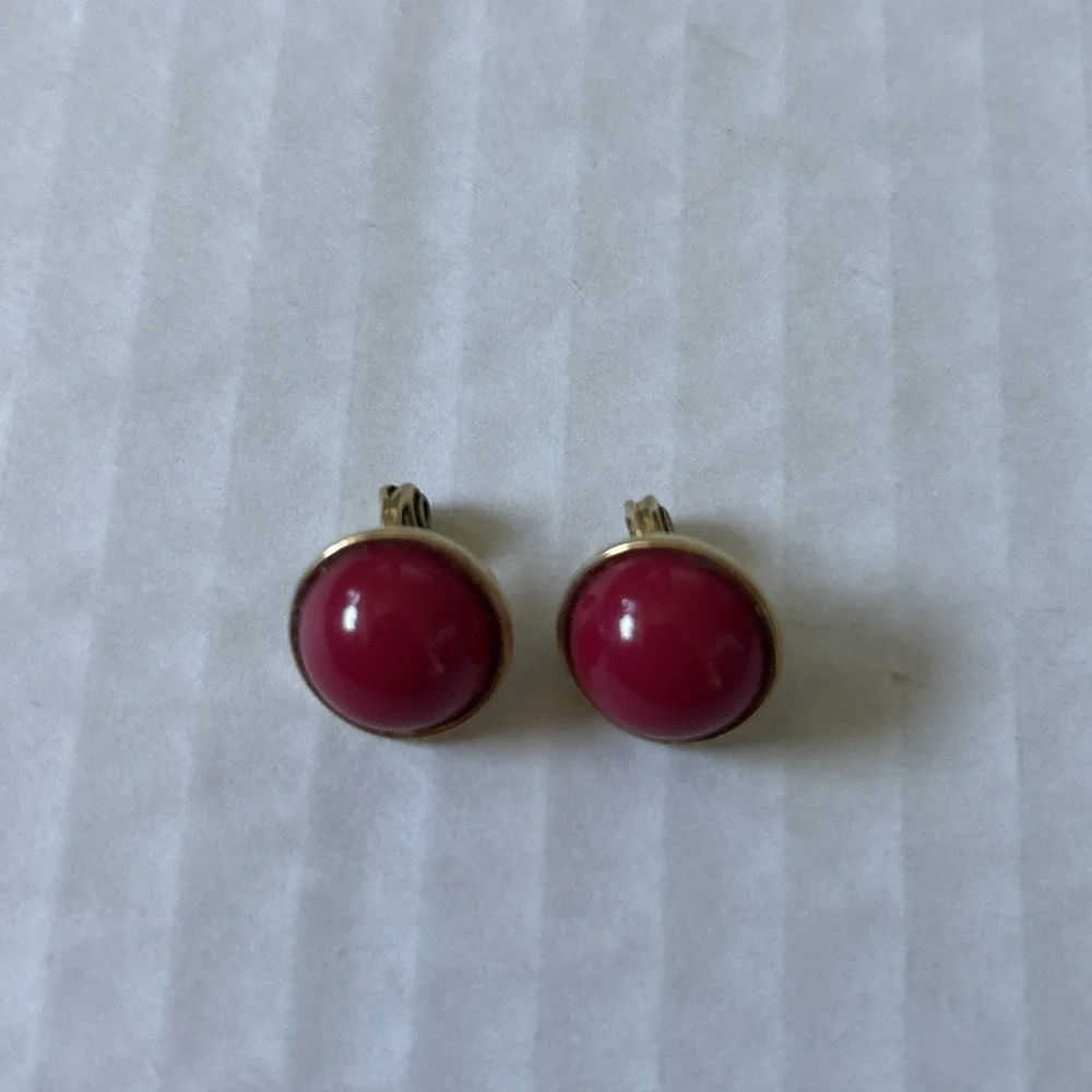 Earrings. Red And Gold Clip on. By Monet. Vintage